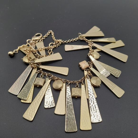 Chico's Gold Metal Fringe Necklace, Swirled Charm Accents, 18 1/2" - Picture 13 of 13